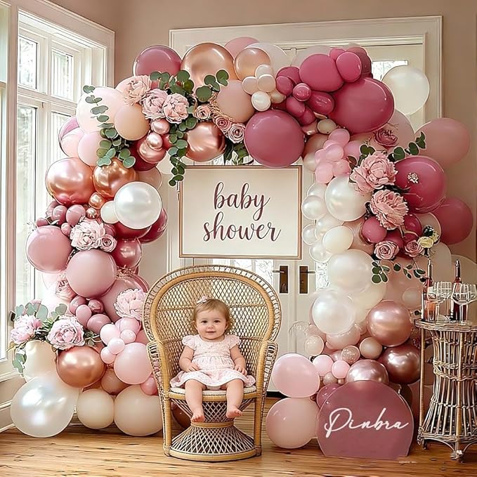 Dusty Rose Balloon Garland Double Stuffed Dusty Pink Mauve Pearl White Balloons Light Pink Cream Boho Balloon Arch Kit for Mother's Day Birthday Baby Shower Bridal Engagement Party Decorations