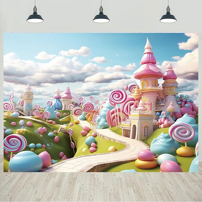 10x8ft Candyland Backdrop Fantasy Sweet Candy Castle Cream Photography Background Candyland Theme Boys Girls Birthday Party Decorations Banner Photo Studio Props