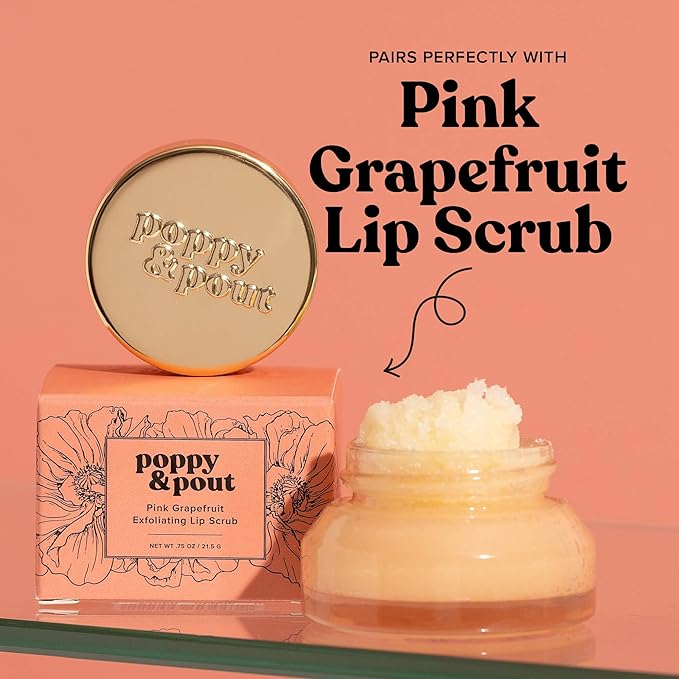 Poppy & Pout Pink Grapefruit Jumbo Lip Balm | All Natural Lip Balms & Moisturizers | Hydrates with Beeswax, Vitamin E, Organic Coconut Oil | Cruelty-Free | Lip Balm in Recyclable Cardboard Tube