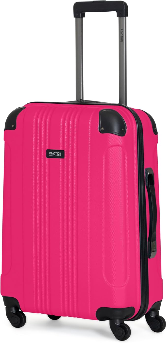 Kenneth Cole REACTION Out of Bounds Lightweight Hardshell 4-Wheel Spinner Luggage, Magenta, 24-Inch Checked
