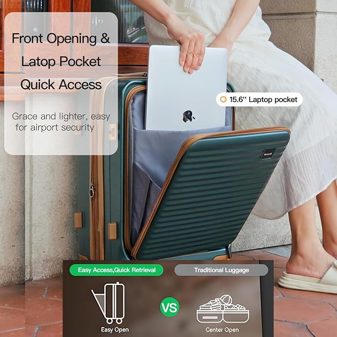 Carry On Luggage Airline Approved, 20 Inch Expandable PC Hardside Lightweight Suitcases with Spinner Wheels and TSA Lock (Dark Green, 20 Inch)