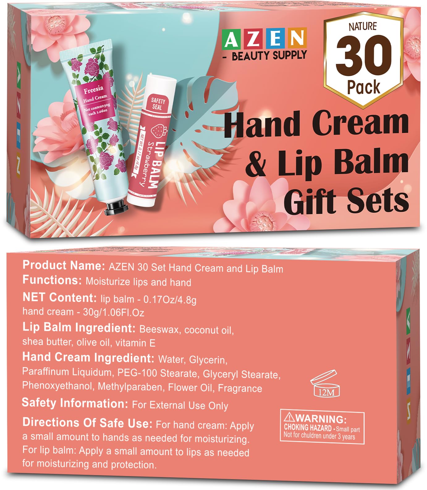 AZEN 30 Sets Bulk Gifts, Hand Cream and Lip Balm Bulk Set with Organza Bag Thank You Card, Baby Shower Wedding Gifts for Guests, Bridal Wedding Favors