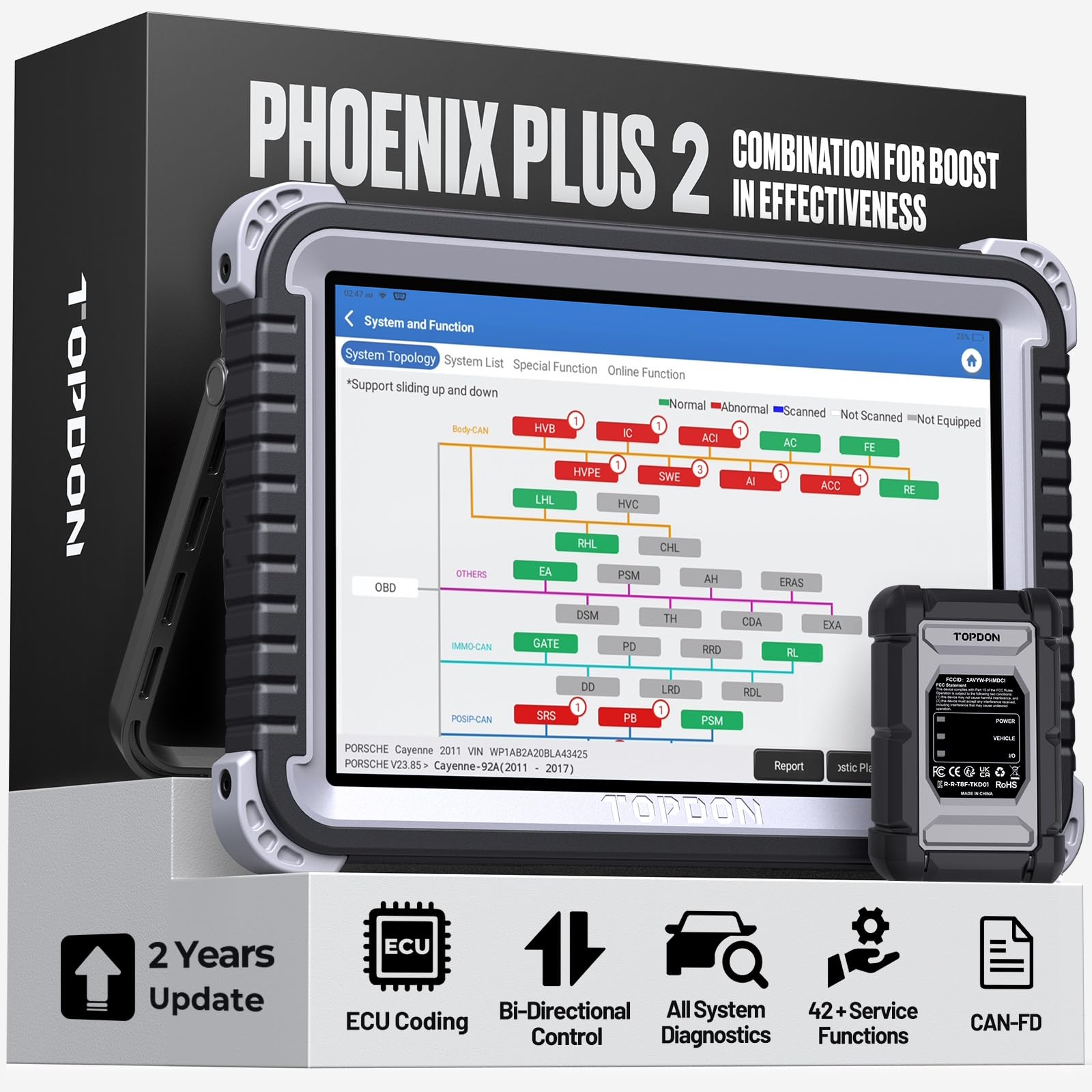 TOPDON Phoenix Plus 2, OE-Level TOPDON Scanner, Advanced Online ECU Coding & Configuration Flashing, Bidirectional Scan Tool wit