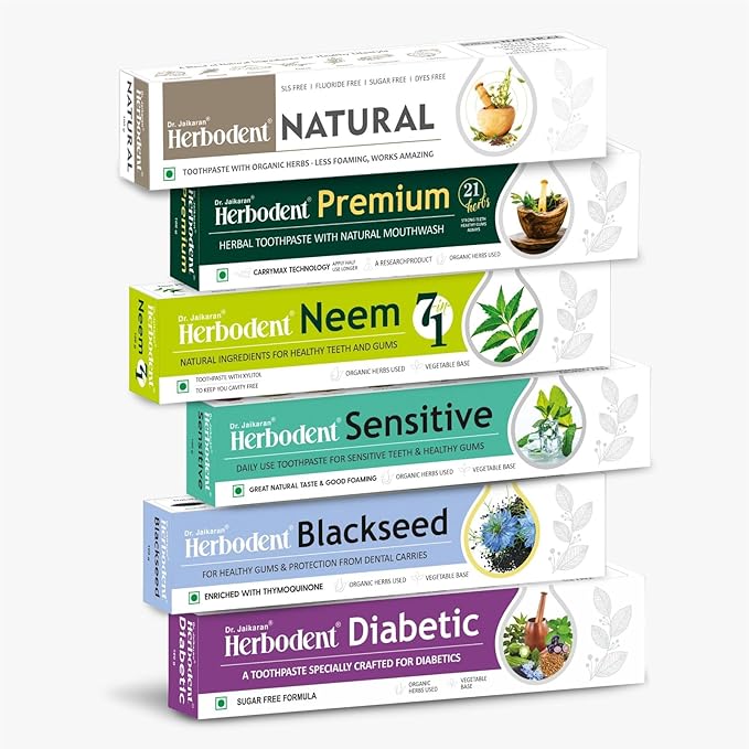 Amazing Toothpaste Mix Pack 3.53oz -| Herbodent® Natural, Premium, Sensitive, Blackseed, Diabetic and NEEM 7 in 1 Toothpaste- with Natural Remedies for Your Gum and Teeth Variety Pack of 6