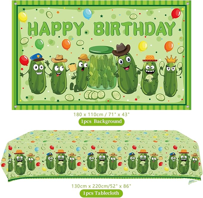 Pickle Birthday Decorations - Pickle Party Tableware, Plates Cups Napkins Pickle Party Tablecloth Happy Birthday Backdrop Balloons Cake Toppers for Pickle Birthday Supplie