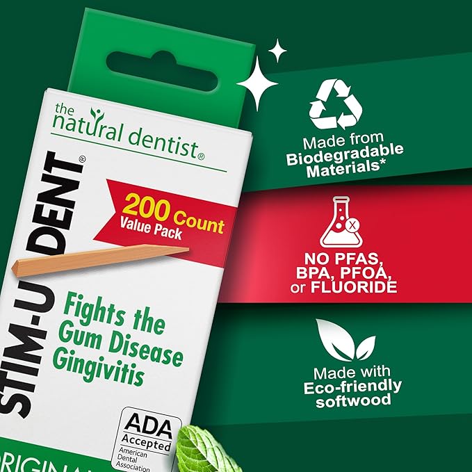 The Natural Dentist Stim-U-Dent Mint Dental Picks, Wooden Toothpicks for Food & Plaque Removal, Refreshing Mint Flavor, Travel-Friendly, 72 Packs of 25 Picks/Pack (600 Picks)