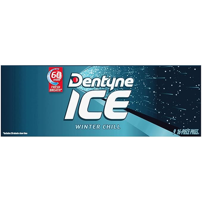 Dentyne Ice Winter Chill Sugar-Free Chewing Gum, 9 Packs of 16 Pieces (144 Total Pieces)