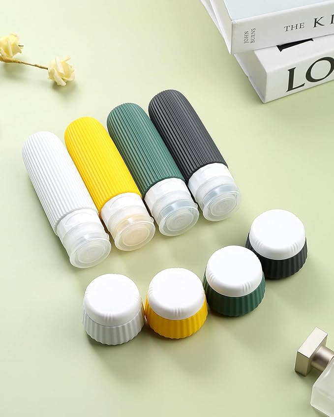 Travel Bottles for Toiletries 8 Pack, Tsa Approved Travel Size Toiletries 3 oz, Travel Containers for Toiletries, with Clear Bag, Leak Proof Silicone Squeezable Travel Essentials Creams Jars