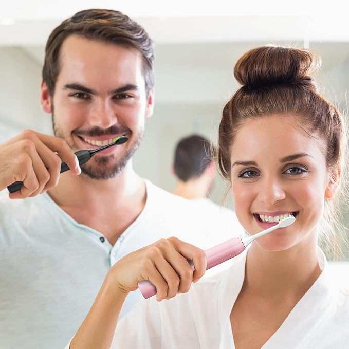 7AM2M Rechargeable Sonic Electric Toothbrush 2 Pack, Soft Toothbrushes for Adults and Kids with 12 Brush Heads, IPX7 One Charge Use for 60 Days, 5 Modes with 2 Minutes Build in Smart Timer