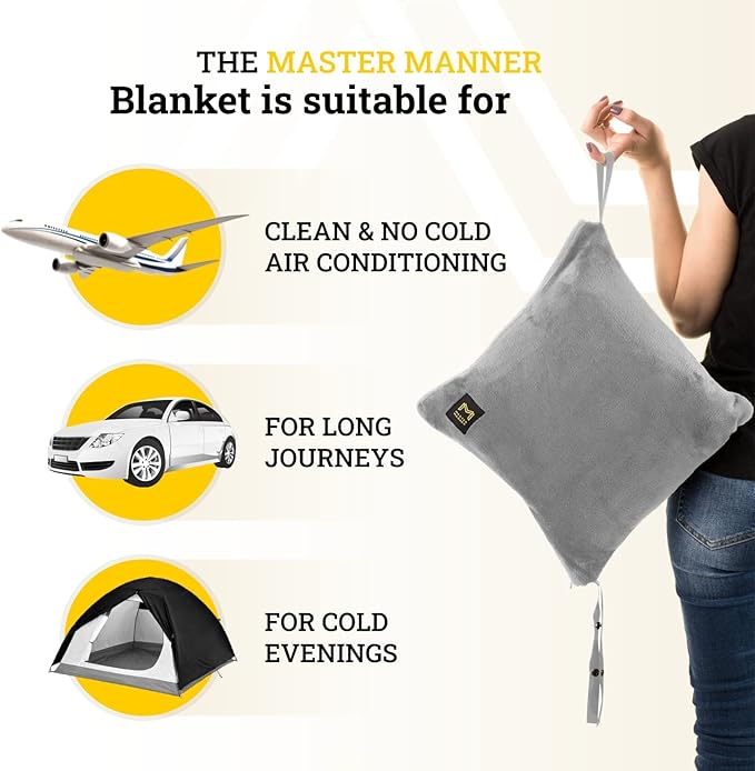 Travel Blanket Airplane Compact with Hoodie – 2in1 Airplane Travel Accessories from Plane Blanket to Travel Pillow with Luggage Strap, Soft Handle & Secure Pocket