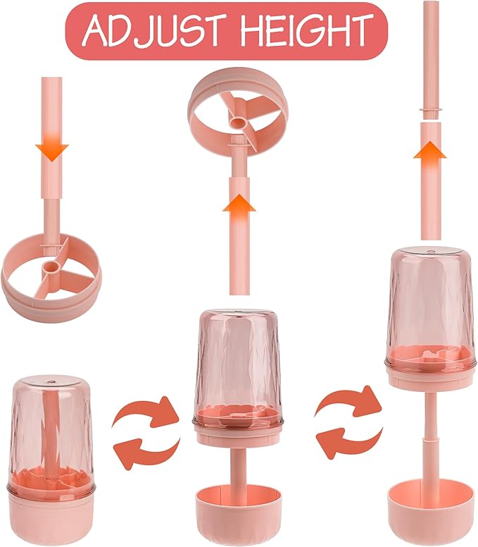 Toothbrush Holder Stand with Cup/Cover, Adjustable Height Toothbrush Organizer with 3 Slots, Portable for Bathroom, Travel, Camping (Pink)