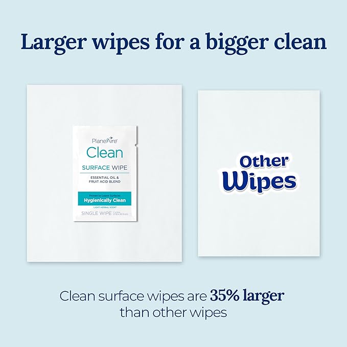 Clean Wipes | Surface Cleaning Wipes | Individually Wrapped Travel Wipes | All Purpose Cleaning Wipes | Airplane Travel Essentials | Travel Cleaning Supplies | On the Go | Essential Oils | 4 Pack