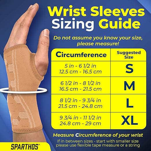 Sparthos Wrist Support Sleeves (Pair) – Compression Wrist Brace for Men and Women - Carpal Tunnel Tendonitis Arthritis Pain Relief for Sports Injuries Arthritic Wrists Palm Hand Pain RSI (Beige-M)