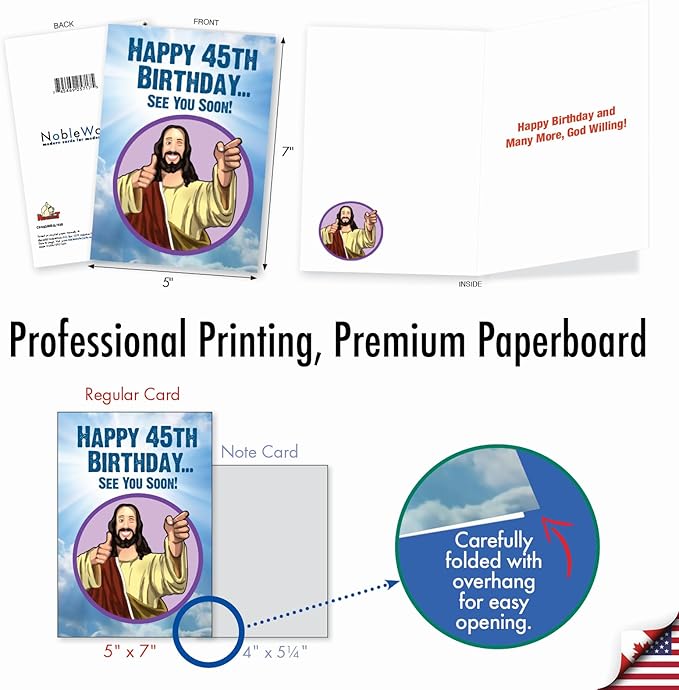 NobleWorks - Funny 45th Birthday Greeting Card - Joking God Humor Milestone, 45 Years Happy Bday Notecard with Envelope (1 Card) - See You Soon 45 C9403MBG