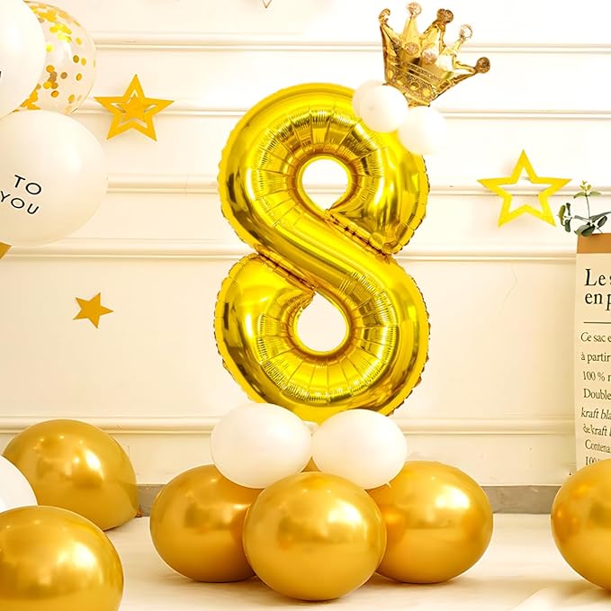 Gold Number Balloons Birthday Balloons - Giant Gold Number 8 Balloon 40 inch, Numbers Balloon Birthday Decorations, Gold Party Supplies for Women Men
