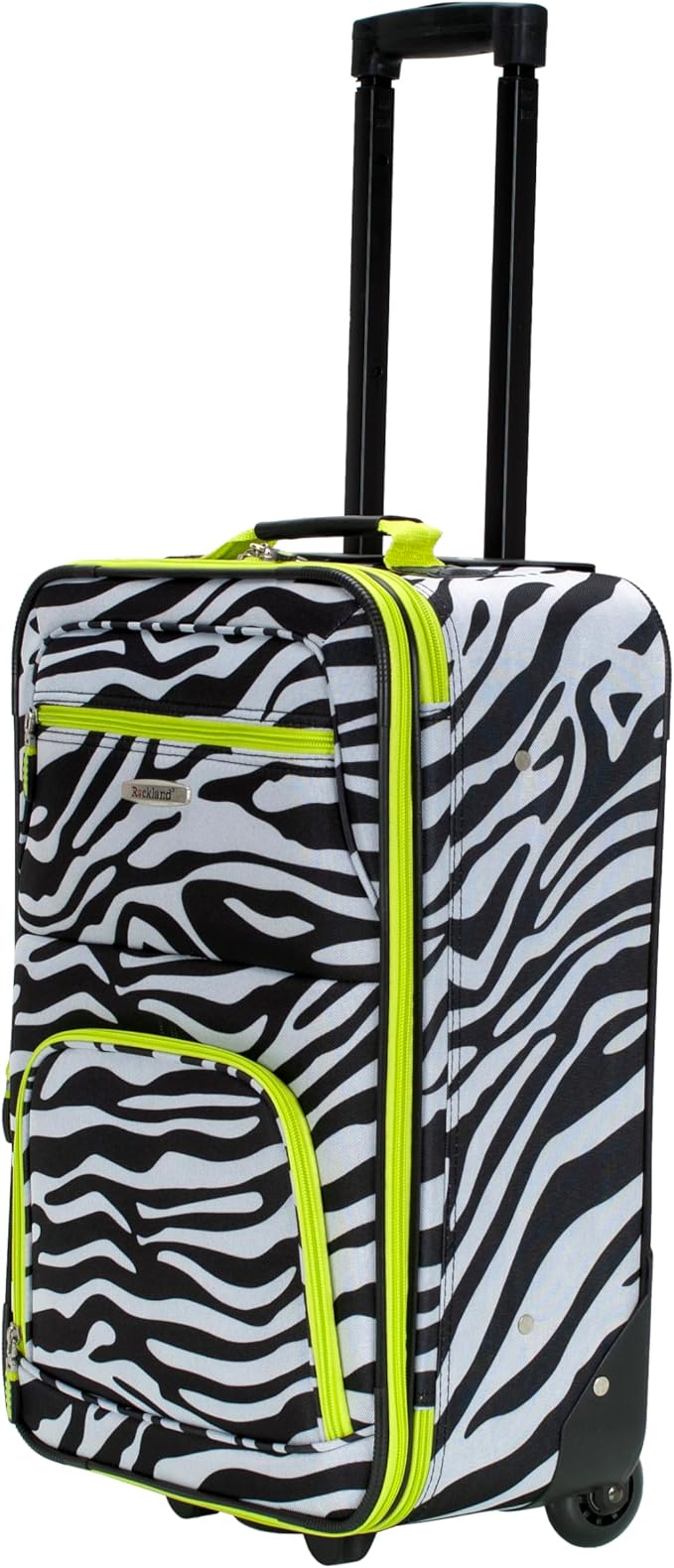 Rockland Fashion Softside 2 Piece Luggage Set, Expandable, (14" Tote/19" Upright), Lime Zebra