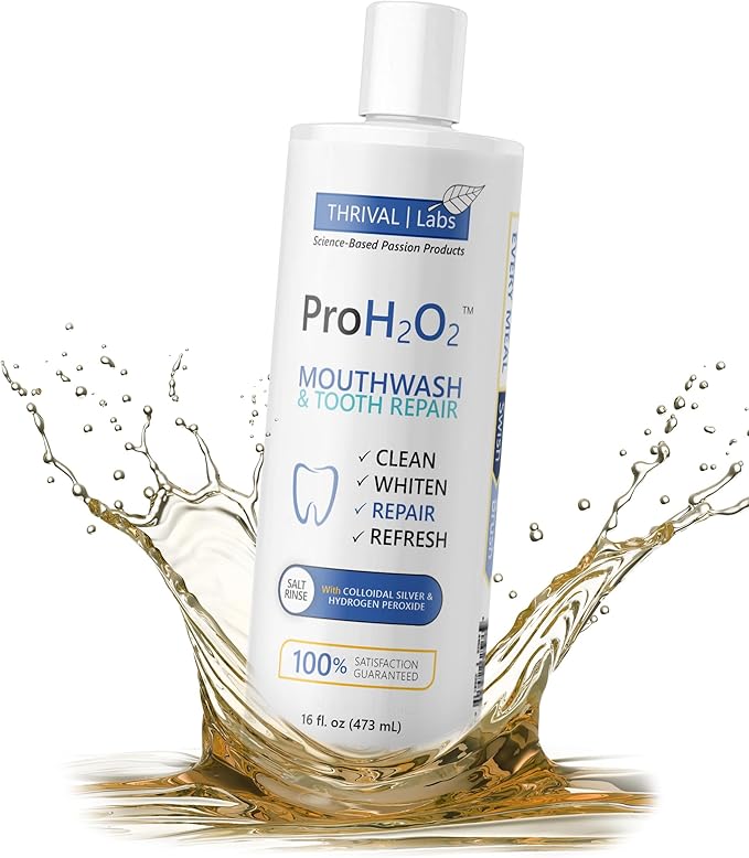 ProH2O2 Natural Mouthwash, Salt Swish, & Tooth Repair by Thrival Labs, Press Top Dispensing, 16 Fluid Ounces
