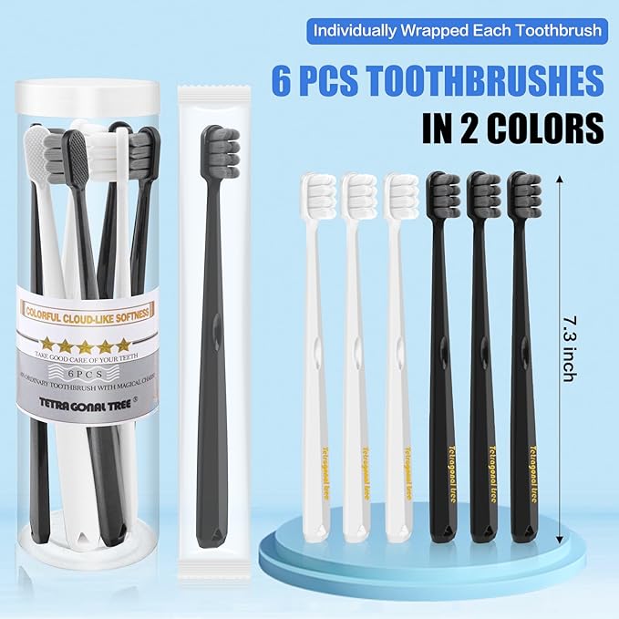 Extra Soft Toothbrushes for Adults - Extra Soft Toothbrush Pack for Sensitive Gums Ultra Soft Gum Toothbrush Designed for Gum Bleeding and Irritation 6 Pack Individually Wrapped Dentist Recommended