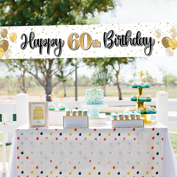 Happy 60thBirthday Decorations,60th Gold Balloon Large Birthday Hanging Banner Sign,Cheers to Sixty Years Old Bday Party Supplies.