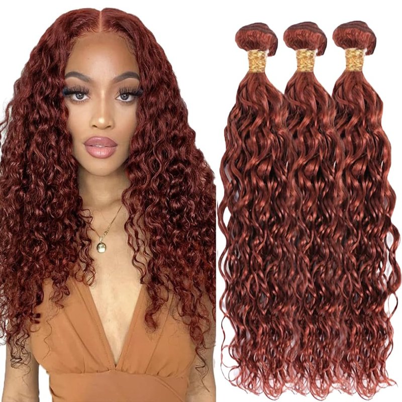 Reddish Brown Bundles Human Hair Water Wave Bundles #33 Copper Red 3 Bundles 12 14 16 Inch Brazilian Remy Auburn Brown Human Hair Extensions 300g Total Double Weft for Women