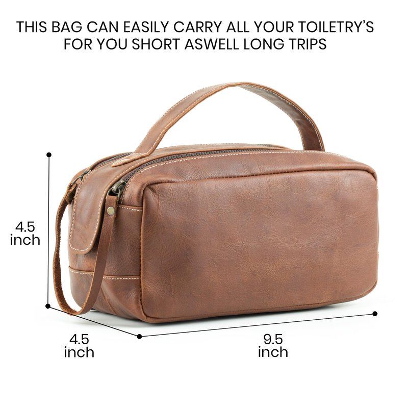 Handmade World Leather Toiletry Bag for Men - Genuine Full Grain Leather Dopp Kit “Golden Oak” - Large Travel Shaving Kit Organizer Grooming Bag