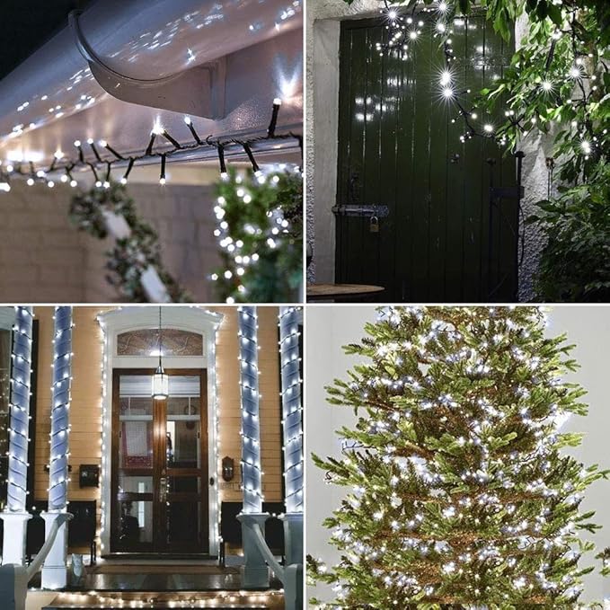 Christmas Decorations Outdoor String Lights - 25m/82ft 220 LEDs Memory Function 8 Modes End-to-End Extendable Plug in Waterproof Fairy Light for Thanksgiving Halloween Wedding Patio Decor - Cool White