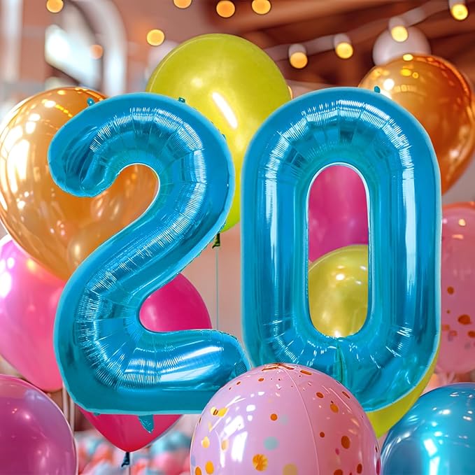 40 Inch Large Blue Number Celebration and Decoration Balloon for Birthday Parties, Graduations, Anniversaries, Weddings, Photo Shoots, Special Events - Helium Foil Mylar (Blue Number 20)