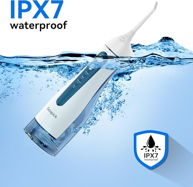 Cordless Portable Water Flosser with 300ML Tank: Rechargeable Oral Irrigator with 5 Tips for Travel, Braces Care and Sensitive Gums, IPX7 Waterproof Teeth Cleaning Device(Blue