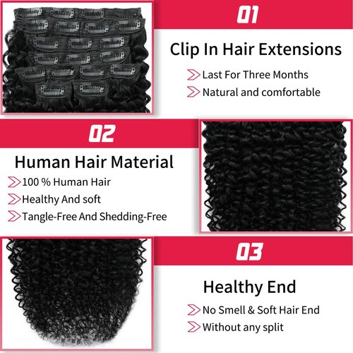 24 Inch 3C 4A Curly Clip In Hair Extensions Real Human Hair 110g 8pcs Kinky Curly Clip Ins Full Head for Black Women 100% Brazilian Remy Human Hair Extensions Natural Color with 20 Clips