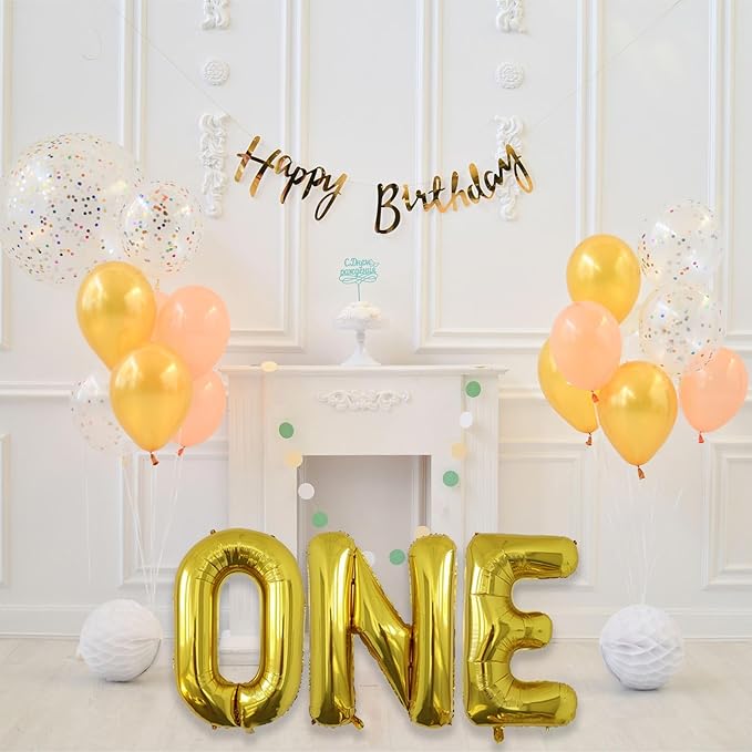 Gold One Balloons for 1st Birthday Party- 40 Inch Gold 1 Balloon for First Birthday Decorations, Number One Balloon, Mylar Foil One Birthday Balloons for Anniversary Decorations,Baby Shower