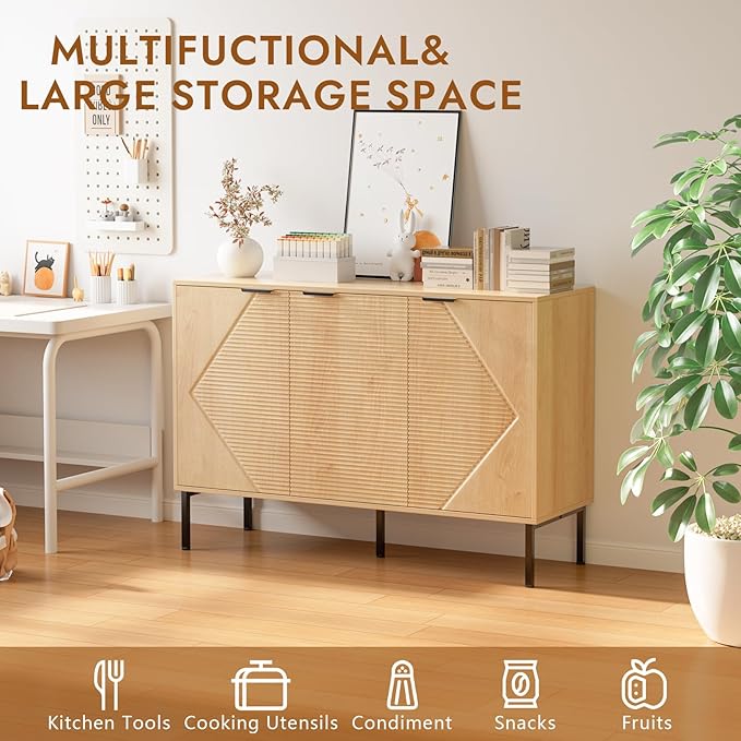 Buffet Sideboard Cabinet with Storage,45.98" Fluted Entryway Cabinet with 3 Doors and Shelves for Living Room,Hallyway