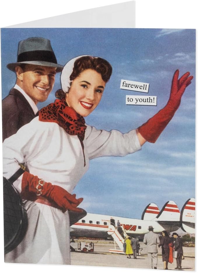 Anne Taintor Birthday Cards Funny Vintage Retro Greeting Card for Her, 4.25" x 5.5", Farewell to Youth