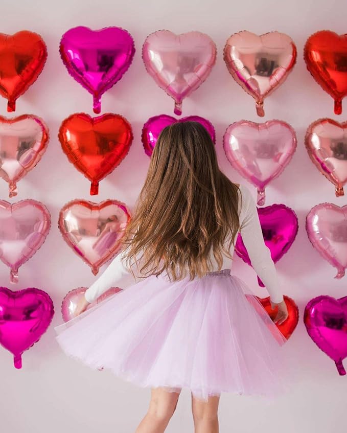 Lovoir 12 Pcs Red Heart Shape Foil Mylar Balloons 18 Inch Love Balloons for Valentine's Day Birthday Party Decorations Wedding Engagement Romantic Decor (Red & Pearl Pink & Hot Pink)