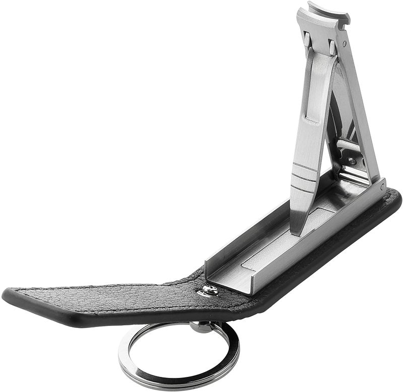 ZWILLING Nail Clipper with Key Ring (leather case with magnetic closure, integrated nail file, slightly curved cutting edge), Premium, Black