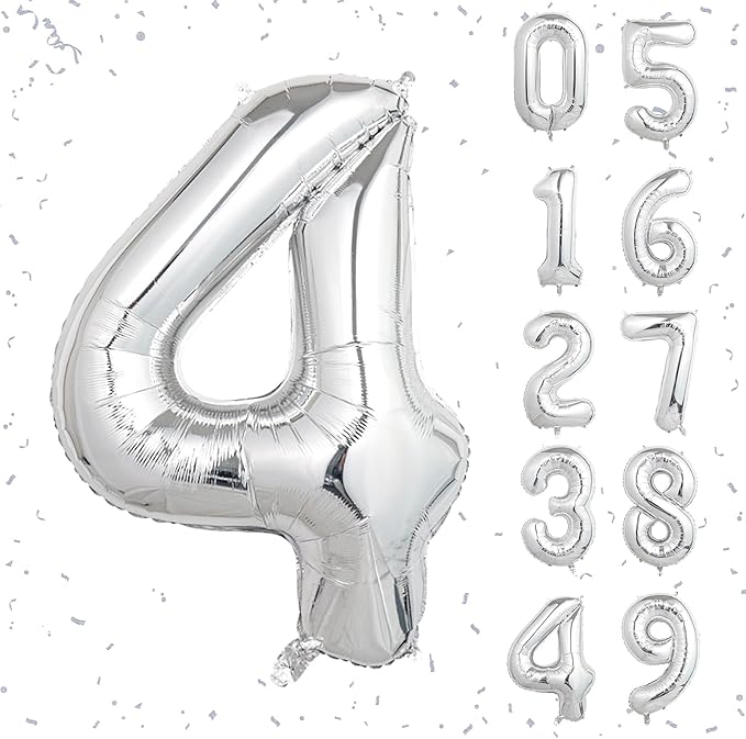 40 Inch Silver Number Balloons, Helium Mylar Foil Number Balloons for Birthdays, Number 4 Balloon for Party Wedding Bachelorette Birthday Bridal Shower Graduation Anniversary Celebration Party Decorations Supplies