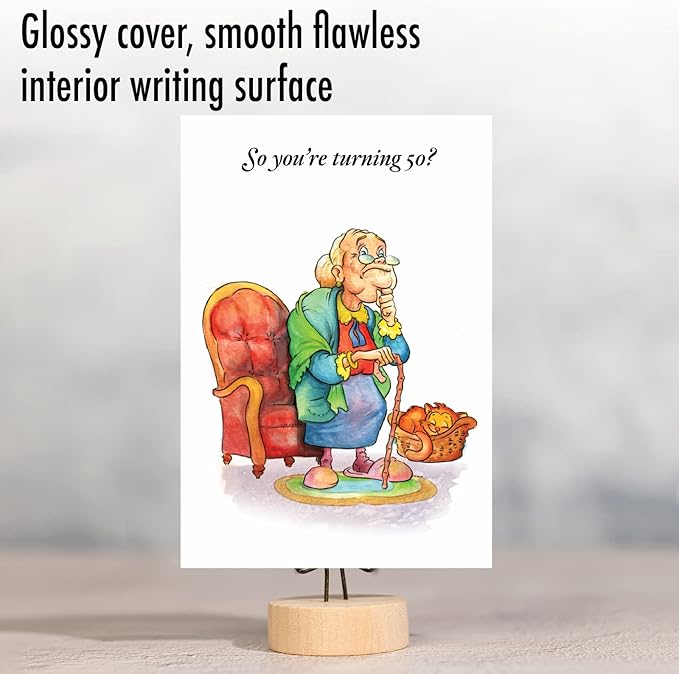 NobleWorks 50th Birthday Paper Card with 5 x 7 Inch Envelope (1 Card) Bday Lady Flipping Bird Birthday Cartoon 4517