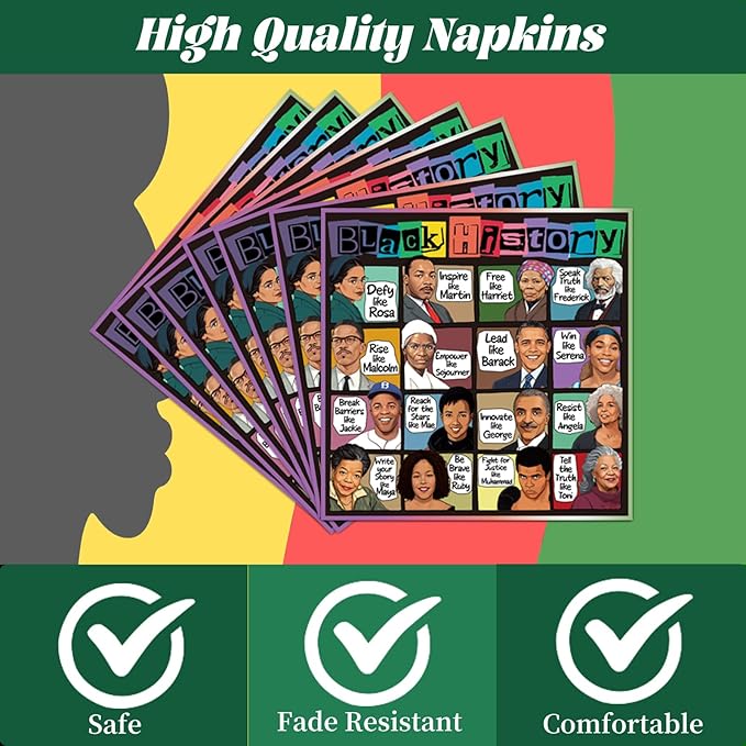 Rakuto Black History Month Decorations Tableware, 96PCS Juneteenth African American Famous People Disposable Paper Plates and Napkins Decoration, Happy June African Themed Party Forks Decor