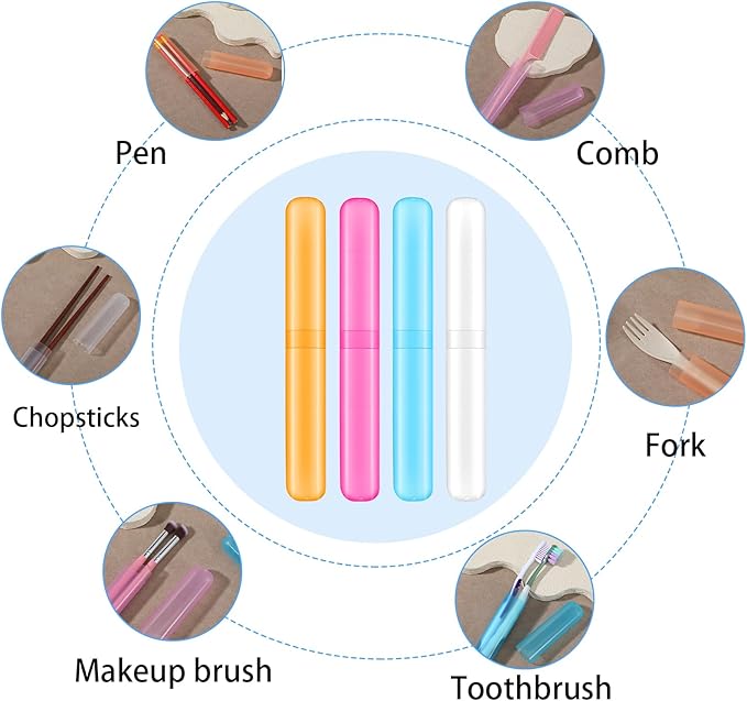 60pcs Travel Toothbrush Holders - Portable ABS Toothbrush Covers, Breathable Travel Toothbrush Holder for Home, Camping, Business Trips, 4 Colors (Blue, Orange, Purple, White)