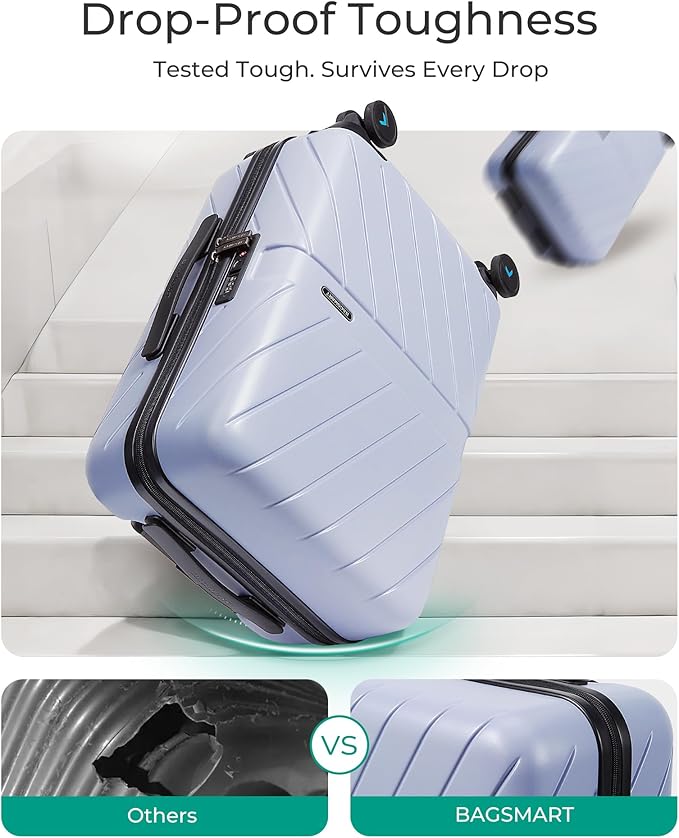 BAGSMART Carry On Luggage 22x14x9 Airline Approved, 20 Inch Lightweight Carry On Suitcase, Hard Shell Luggage with Spinner Wheels, 20 Inch Rolling Suitcases, Purple