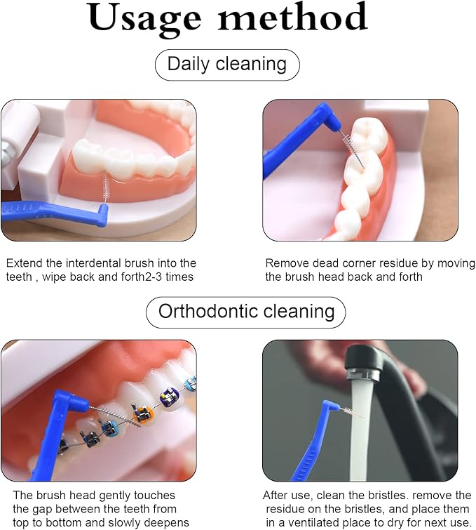 Angzhili 25 Pcs Interdental Angle Brushes,Reusable Dental Cleaners,Oral Dental Hygiene Brush,Dental Toothpick Floss for Braces,Tooth Cleaning Tool (Blue)