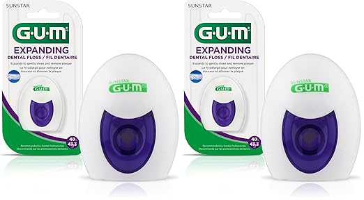 GUM Deep Clean Expanding Dental Floss - Waxed Woven Floss - Effective Plaque Removal for Tight Teeth - Unflavored (Pack of 2)