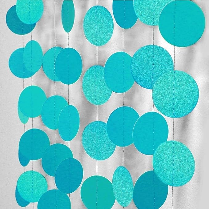 Cheerland Mermaid Party Decorations Under The Sea Party Garlands Blue Birthday Decor Circle Garland Glitter Ice Blue Streamer Baby Shower Kids Summer Beach Backdrop Ceiling Hanging Dot Decor 52ft