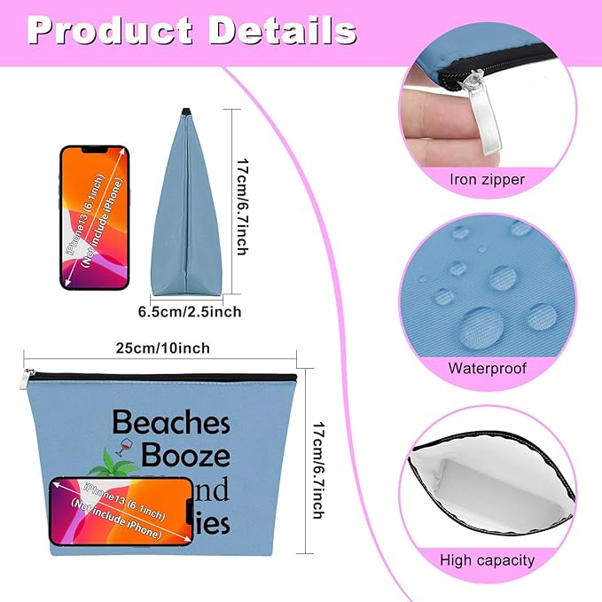 Beach Gifts for Women Friends Makeup Bag Beach Lover Gifts Funny Vacation Gift Seaside Themed Cosmetic Bag for Women Birthday Christmas Graduation Present for Besties Sister Travel Pouch（blue）