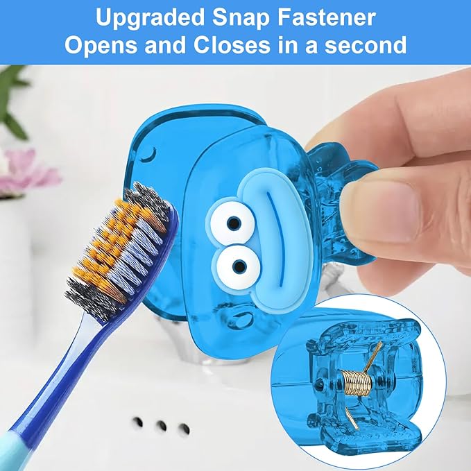 Upgrade Travel Toothbrush Head Covers Toothbrush Protector Cap Brush Pod Case Protective Portable Plastic Clip for Household Travel, Bathroom, School, Camping, Business (Q, 4 Pack)