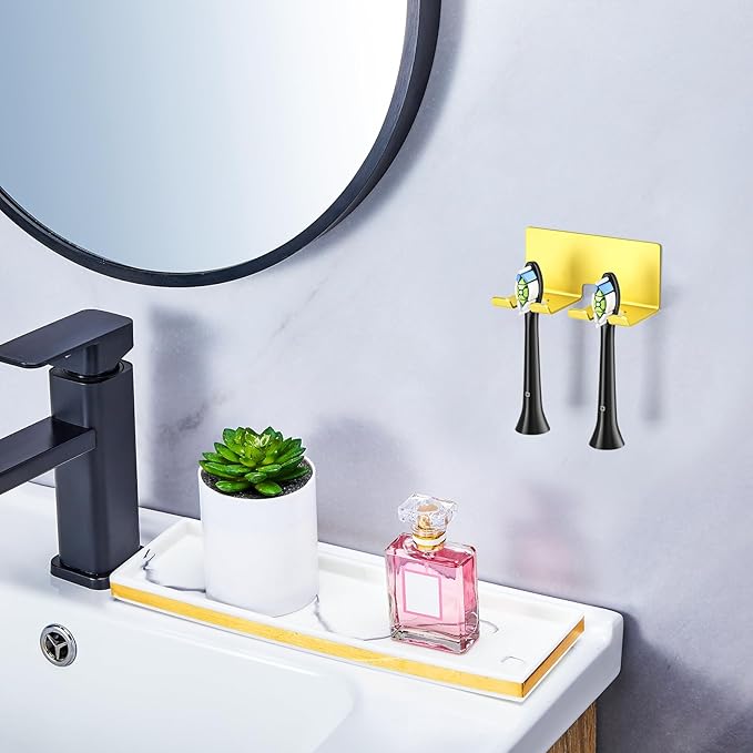 Electric Toothbrush Head Holder, Toothbrush Holders Wall Mounted, Electric Toothbrushs Holder, Bathroom Shower Tooth Brushing Holder, Tooth Brush Head Holder Organiser (Gold, Small)