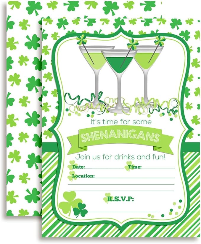 Amanda Creation St. Patrick's Day Shenanigans Party Fill in Invitations set of 20 with envelopes