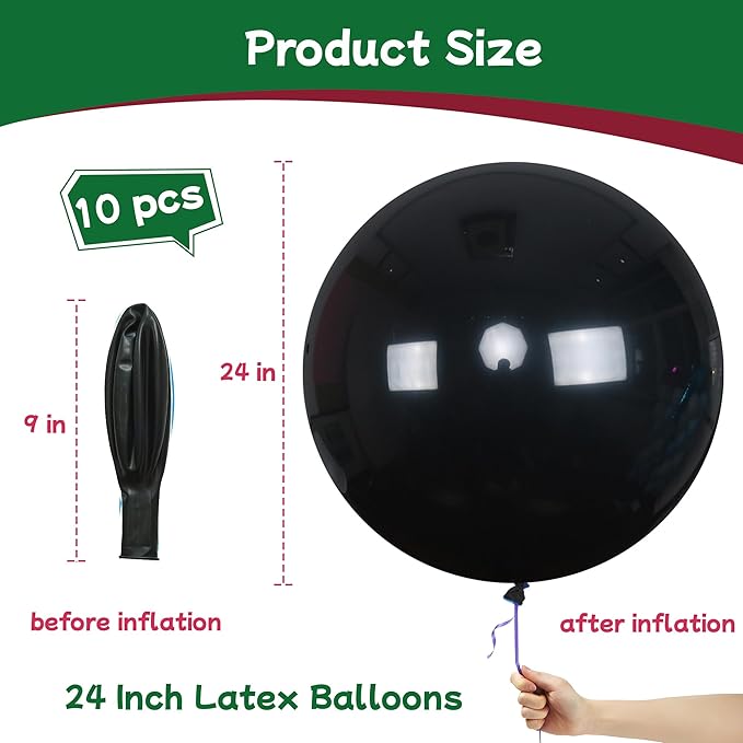 AZOWA 24 Inch Black and Red Balloons 10 Large Party Balloons for Wedding Birthday Baby Shower Decoration (Black and Red, 10 Pcs)