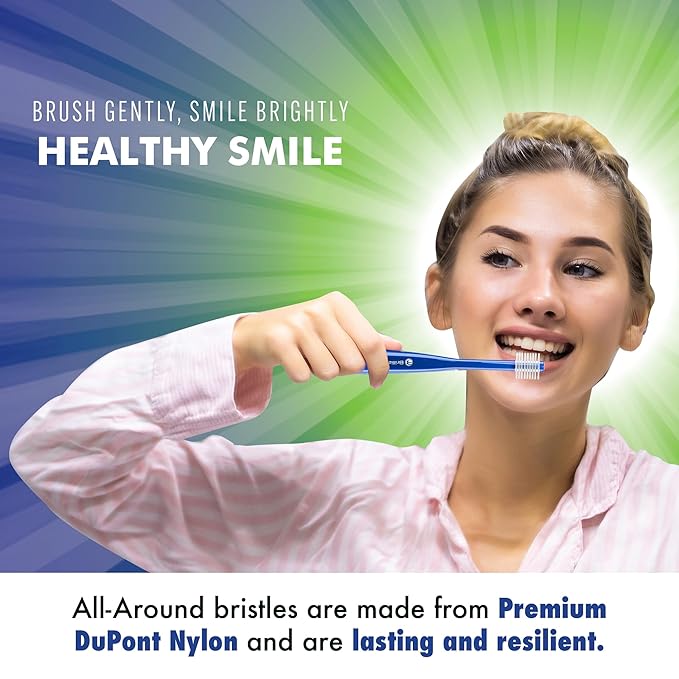 Brilliant Oral Care Adult Toothbrush with Soft Bristles, Round Head, and All-Around Clean for Teeth and Gums, Assorted Colors, 3 Pack