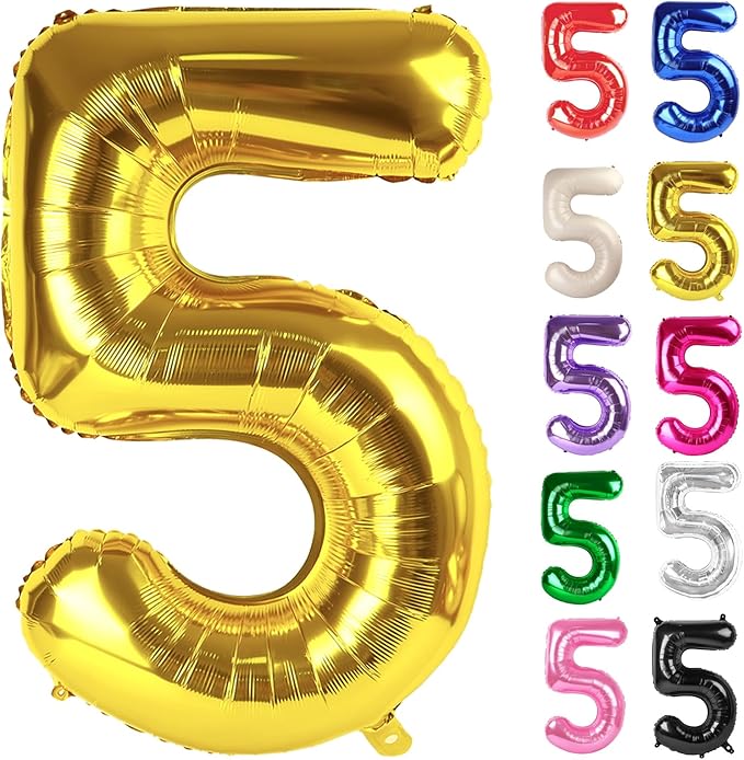 Gold Number 5 Balloon 40 Inch, 5 Balloon Number, 5th Birthday Decorations, Gold Party Supplies for Boys Girls