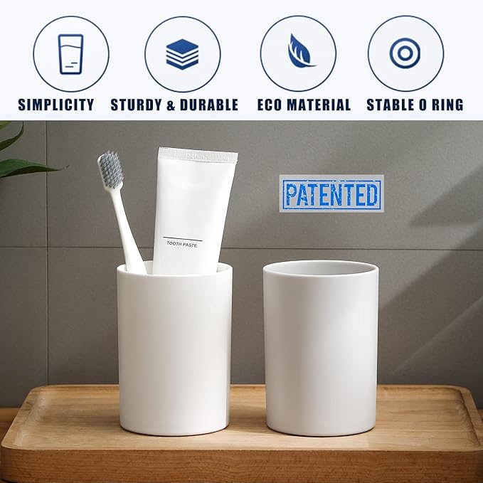 Bathroom Tumbler Cup 10.5oz Reusable Unbreakable Toothbrush Cup 300ml Mouthwash Cups Plastic Easy to Clean Bathroom Cup Toothbrush Holder Adequate for Your Bathroom (PP, white2)